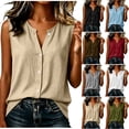 thumbnail image 1 of ClodeEU Women's Sleeveless V Neck Button Down Blouse,Casual Solid Color Linen Blend Tank Top Army Green,Women's Plus L, 1 of 6