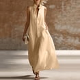 thumbnail image 1 of ClodeEU Women's Sleeveless V Neck Button Down Maxi Dress,Casual Loose Shirt Dress with Pockets Khaki,Women's Plus L, 1 of 8
