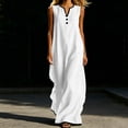 thumbnail image 1 of ClodeEU Women's Sleeveless V Neck Henley Button Maxi Dress,Casual Loose Fit Sundress White,Women's Plus S, 1 of 8