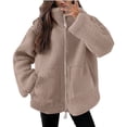 thumbnail image 1 of ClodeEU Women's Soft Polar Fleece Jacket,Long Sleeve High Collar Zip Coat,Casual Outwear With Pockets Brown,Womens Plus S, 1 of 3