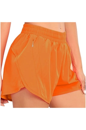 Women's Solid Color Athletic Shorts with Pockets ,Casual Summer Sport Short Orange,Womens Plus M