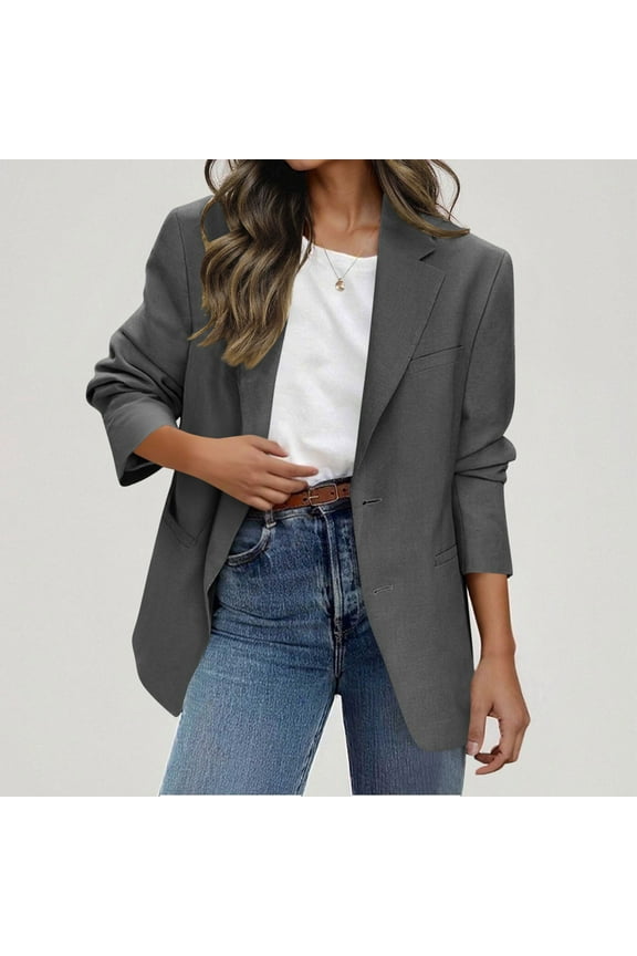 Women's Solid Color Business Coats,Linen Blaze Casual Open Front Lightweight Jackets ,Slim Fit Jackets with Pockets Half Lining Gray,Womens Plus XL