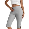 thumbnail image 1 of ClodeEU Women's Solid Color Capri Yoga Pants with Side Slit and Button,Slim Fit Athletic Leggings Gray,Womens Plus M, 1 of 8