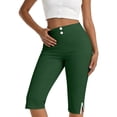 thumbnail image 1 of ClodeEU Women's Solid Color Capri Yoga Pants with Side Slit and Button,Slim Fit Athletic Leggings Green,Womens Plus XL, 1 of 7
