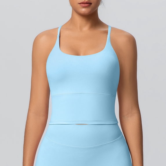 ClodeEU Women's Solid Color Halter Neck Tank Top ,Casual Sleeveless Basic Spaghetti Strap Cami Sky Blue,Womens Plus L