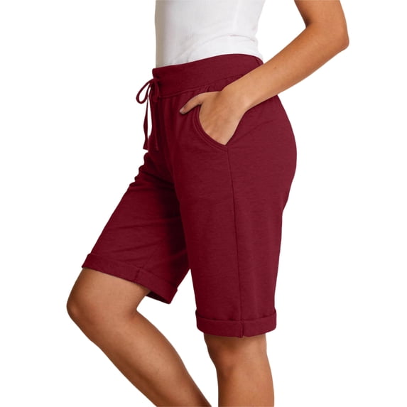 ClodeEU Women's Solid Color High Waist Workout Shorts, Casual Summer Loose Fit Comfy Shorts with Pockets Wine,Women's Plus S