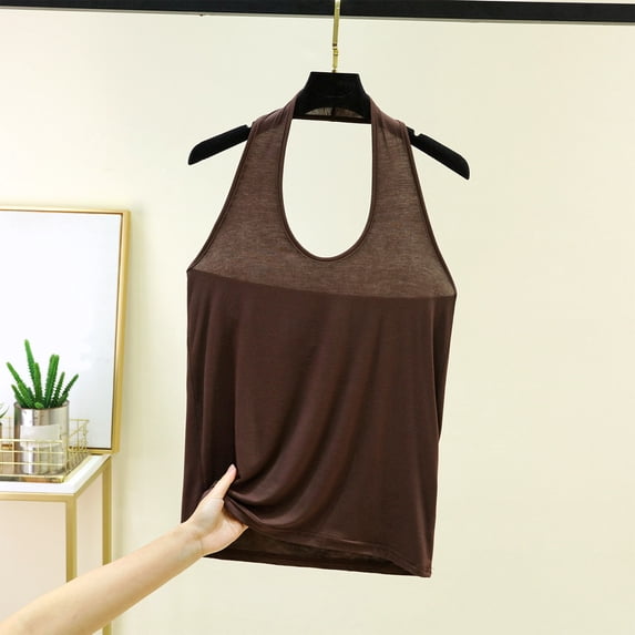 ClodeEU Women's Solid Color Spaghetti Strap Camisole, Basic Sleeveless Layering Tank Tops Coffee,Womens Plus XXL