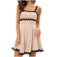 thumbnail image 1 of ClodeEU Women's Solid Color Spaghetti Strap Cinched Waist Dress with Ruff Hem ,Casual Summer Midi Dress Beige,Womens Plus M, 1 of 5