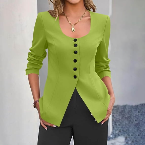 ClodeEU Women's Solid Color Top, Fashionable With Button ,U-Neck Cardigan Tops Jacket Green,Womens Plus XXXL