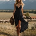 thumbnail image 1 of ClodeEU Women's Spaghetti Strap Irregular Ruffle Hem Boho Maxi Dress,Asymmetrical Flowy Beach Sundress Black,Women's Plus S, 1 of 6