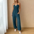 thumbnail image 1 of ClodeEU Women's Spaghetti Strap Jumpsuit, Loose Wide Leg Romper with Pockets for Summer and Vacation Navy,Women's Plus L, 1 of 6
