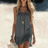ClodeEU Women's Spaghetti Strap Textured Mini Dress,Casual Loose Swing ...