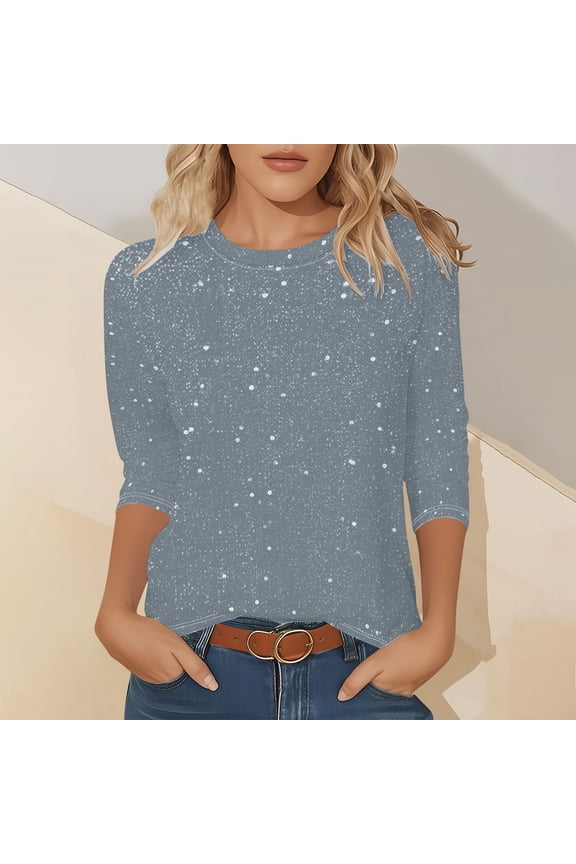 Women's Sparkling 3/4 Sleeve Tee,Casual Shirts Crew Neck Glitter for Elegant Evening Gray,Womens Plus XL