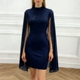 thumbnail image 1 of ClodeEU Women's Sparkly Glitter Bodycon Mini Dress ,Sequin Long Bell Sleeve Mock Neck Prom Cocktail Party Dresses Blue,Womens Plus M, 1 of 5
