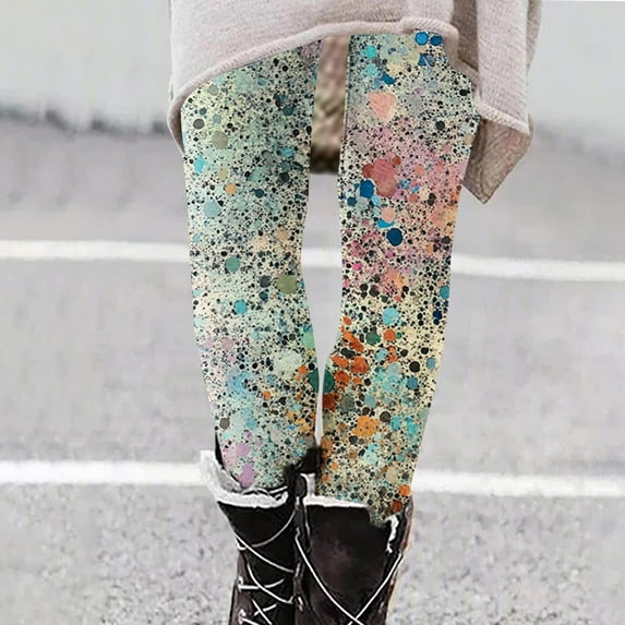 ClodeEU Women's Sparkly Printed Leggings,High Waisted Shiny Leggings Pant,Trendy Legging Multicolor 05,Womens Plus L