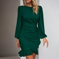 thumbnail image 1 of ClodeEU Women's Spring Fall Ruched Bodycon Mini Dress,Long Puff Sleeve Ruffle Fitted Party Dresses Army Green,Womens Plus XL, 1 of 6