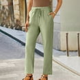 thumbnail image 1 of ClodeEU Women's Spring Linen Blend Drawstring Straight Leg Cropped Pants，Solid Color Casual Trousers Green,Womens Plus XXXXXL, 1 of 7