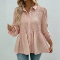 thumbnail image 1 of ClodeEU Women's Spring Summer Smocked Shirt,Solid Color Long Sleeve Button Down Casual Cover Up Pink,Womens Plus XXXL, 1 of 4