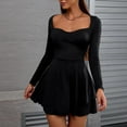 thumbnail image 1 of ClodeEU Women's Square Neck Long Sleeve Fit Mini Dress with Tiered Ruffled Hem Black,Womens Plus XS, 1 of 7