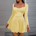 thumbnail image 1 of ClodeEU Women's Square Neck Long Sleeve Fit Mini Dress with Tiered Ruffled Hem Yellow,Womens Plus M, 1 of 7