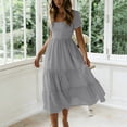 thumbnail image 1 of ClodeEU Women's Square Neck Puff Sleeve Tiered Midi Dress,Casual Flowy A-Line Swing Sundress Gray,Women's Plus XXL, 1 of 7