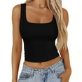 thumbnail image 1 of ClodeEU Women's Square Neck Ribbed Crop Tank Top, Sleeveless Form Fitting Camisole Black,Womens Plus XXL, 1 of 6