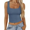 thumbnail image 1 of ClodeEU Women's Square Neck Ribbed Crop Tank Top, Sleeveless Form Fitting Camisole Blue,Womens Plus M, 1 of 6
