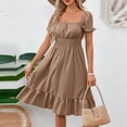 thumbnail image 1 of ClodeEU Women's Square Neck Ruffle Short Sleeve Tunic Midi Dress,Casual Flowy Summer Sundress Khaki,Women's Plus L, 1 of 5