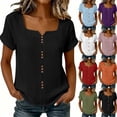 thumbnail image 1 of ClodeEU Women's Square Neck Short Sleeve Henley T-Shirt,Casual Solid Color Button Front Top Black,Women's Plus XXL, 1 of 9