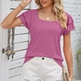 thumbnail image 1 of ClodeEU Women's Square Neck Short Sleeve Top , Loose Fit Casual Tee with Double Layer Petal Sleeves for Summer Purple,Womens Plus S, 1 of 3
