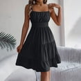 thumbnail image 1 of ClodeEU Women's Square Neck Spaghetti Strap Backless Dress with Shirred Tiered Ruffle , Solid Color Sleeveless Midi Dress Black,Womens Plus L, 1 of 8
