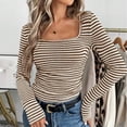 thumbnail image 1 of ClodeEU Women's Square Neck Striped Ribbed Long Sleeve Tops,Casual Slim Fitted Pullover Shirts ,Women's Plus L, 1 of 7