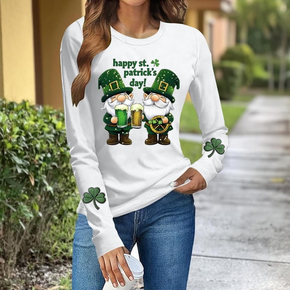 ClodeEU Women's St Patrick's Day Sweatshirt ,Cute Long Sleeve Pullover Top B-White,Womens Plus S