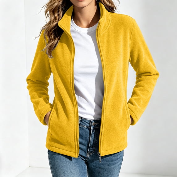 ClodeEU Women's Stand Collar Full Zip Fleece Jacket, Long Sleeve Lightweight Casual Outerwear with Pockets ,Women's XS-XXL
