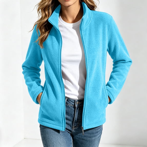 ClodeEU Women's Stand Collar Full Zip Fleece Jacket, Long Sleeve Lightweight Casual Outerwear with Pockets ,Women's XS-XXL