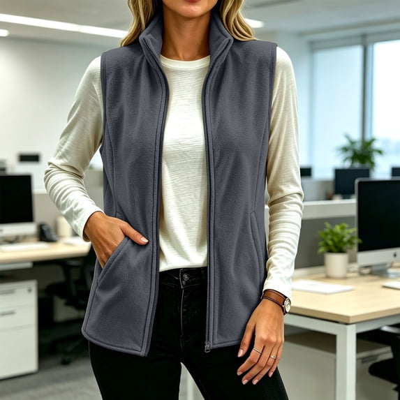 ClodeEU Women's Stand Collar Zip Up Fleece Vest, Sleeveless Lightweight Warm Gilet With Pockets ,Women's Plus M