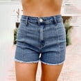 thumbnail image 1 of ClodeEU Women's Star Print Color Block Denim Shorts,Button Flap Pocket Jean Shorts with Zipp Blue,Womens Plus XL, 1 of 7