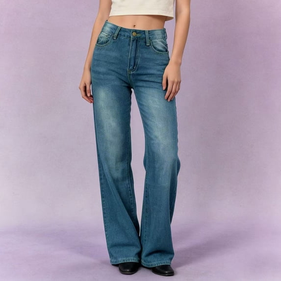 ClodeEU Women's Straight Leg Jeans ,Casual Fashion Versatile Denim Pants for Spring Blue,Womens Plus S