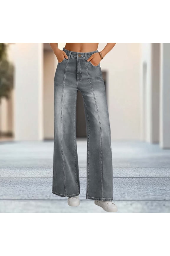 Women's Straight Leg Loose Fit Jeans with Back Pockets,Slim Denim Pants for Spring Gray,Womens Plus M