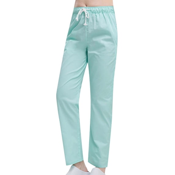 ClodeEU Women's Straight Leg Pants Drawstring Bottom with Pockets, Solid Color Casual Trousers Green,Womens Plus S