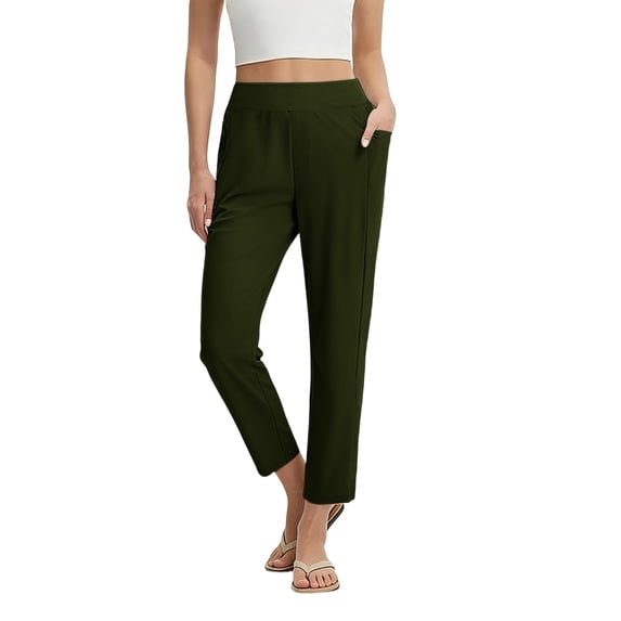 ClodeEU Women's Stretch 7/8 Yoga Pants ,Comfortable Athletic Ankle Length Pants for Work Green,Womens Plus XL