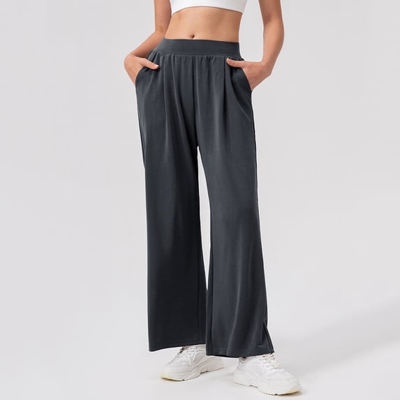 ClodeEU Women's Stretch High Waist Wide Leg Pants,Comfort Soft Loose Sweatpants With Pockets Gray,Womens Plus M