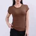 thumbnail image 1 of ClodeEU Women's Stretch Short Sleeve Dolman Sleeve T-Shirt,Solid Color Casual Crewneck Slim Top Coffee,Womens Plus M, 1 of 5
