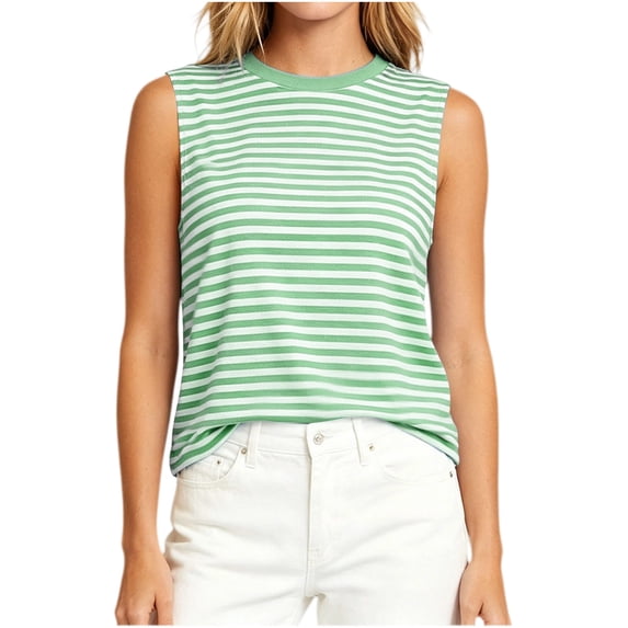 ClodeEU Women's Striped Crewneck Sleeveless Tank Top with Butterfly Back ,Solid Color Casual Summer Top Green,Women's Plus S
