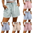 thumbnail image 1 of ClodeEU Women's Striped Elastic Waist Drawstring Shorts,Casual Shorts with Pockets Blue,Women's Plus L, 1 of 9