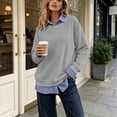 thumbnail image 1 of ClodeEU Women's Striped Fake Two Piece Long Sleeve Sweatshirt,Layered Crew Neck Pullover Top Gray,Women's Plus L, 1 of 8