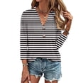 thumbnail image 1 of ClodeEU Women's Striped Henley Neck 3/4 Sleeve T Shirt ,Button Down V-Neck Top, Basic Ladies Loose Fit Tee Black,Womens Plus S, 1 of 6