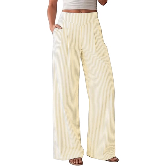ClodeEU Women's Striped High Waist Pleated Wide Leg Pants,Casual Loose Trousers with Pockets ,Women's Plus L