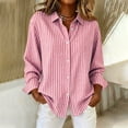 thumbnail image 1 of ClodeEU Women's Striped Long Sleeve Collar Button Shirt ,Casual Loose Blouse Pink,Womens Plus M, 1 of 5