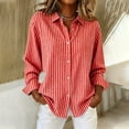 thumbnail image 1 of ClodeEU Women's Striped Long Sleeve Collar Button Shirt ,Casual Loose Blouse Red,Womens Plus L, 1 of 6